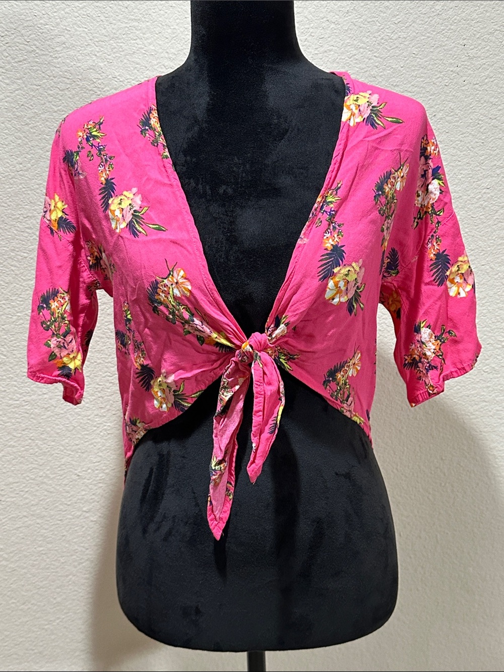 Tropical Tie-Front Crop Top - Pink Floral
